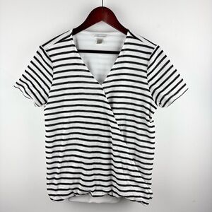 Christopher & Banks Chic Striped Textured Knit Faux Wrap Blouse Shirt L Business